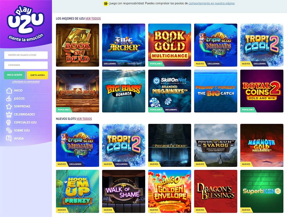 La gama de juegos de PlayUZU Casino